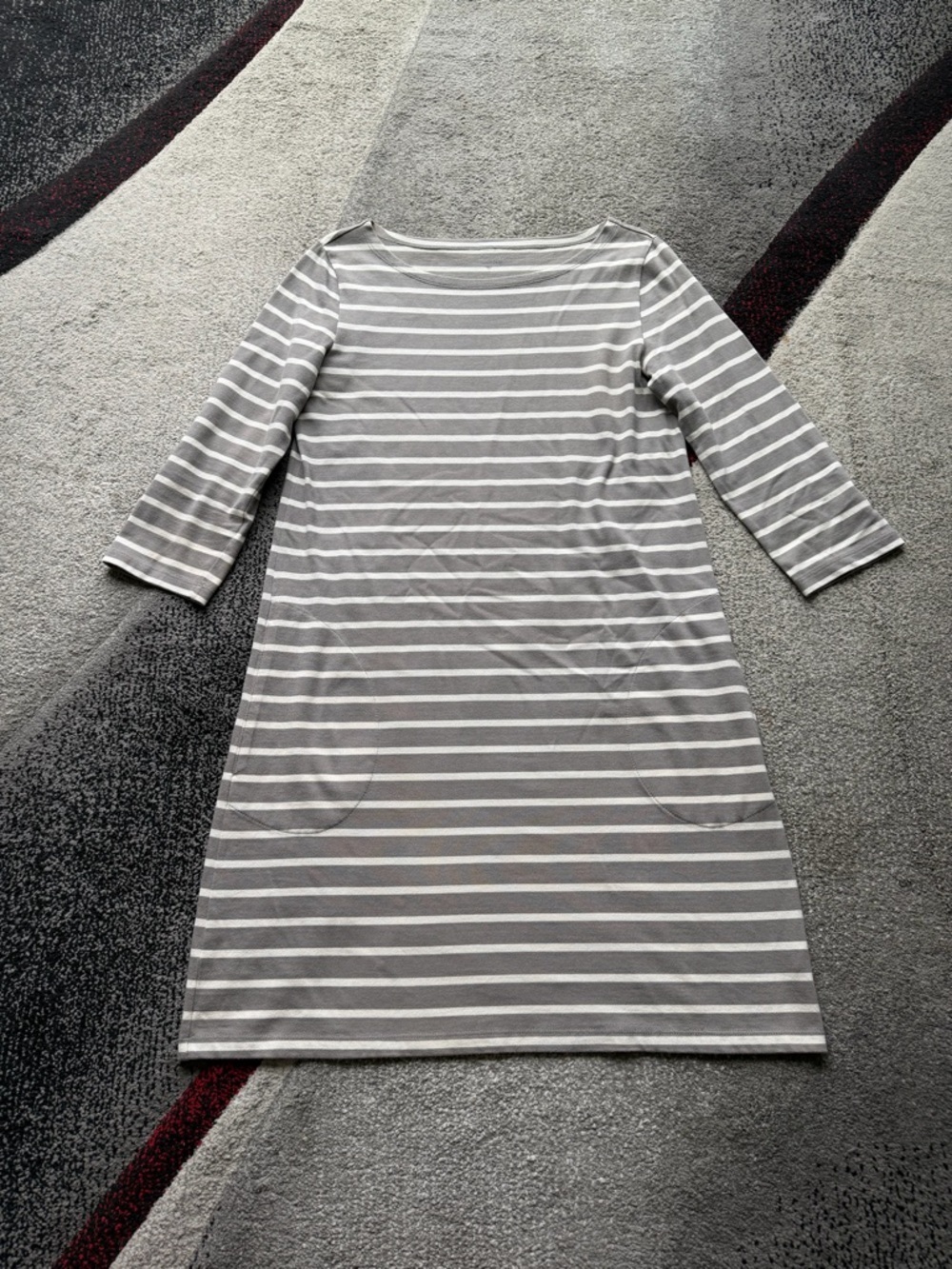Garnet Hill Cotton Gray Striped Shift Dress